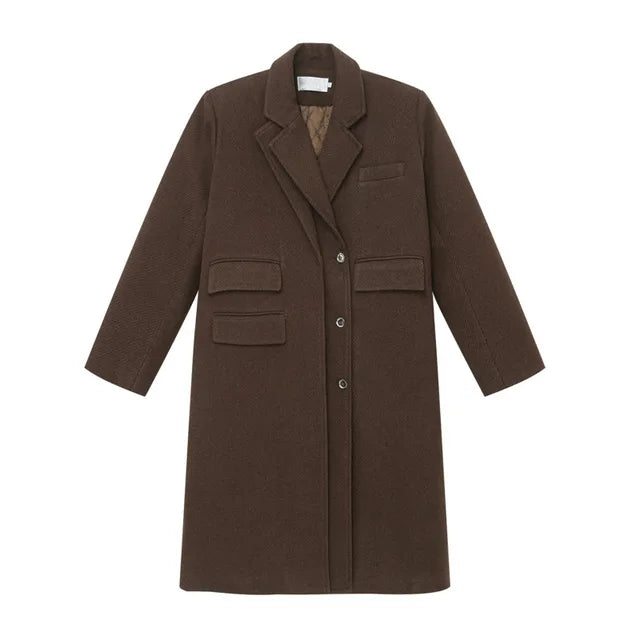 Cozy Solid Double - Layer Multi - Pocket Long Cotton - Polyester Coat