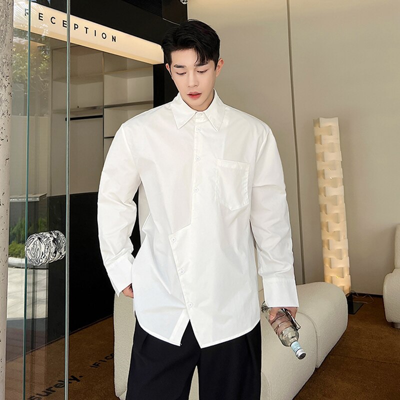 Stylish Solid Long Sleeve Shirt with Irregular Pocket