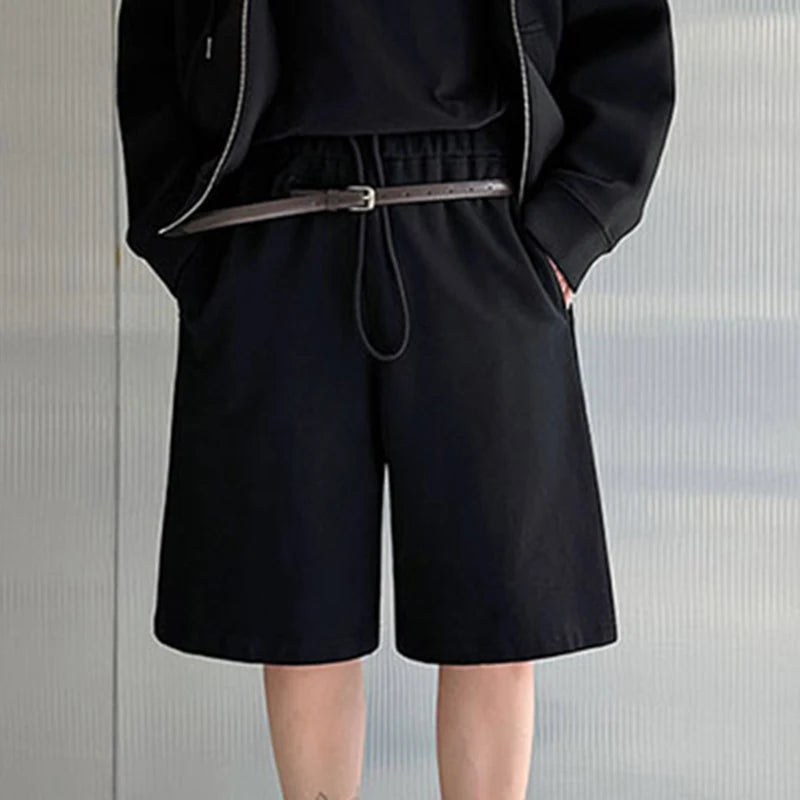 Comfortable Polyester High-Waisted Loose Drawstring Straight-Fit Shorts