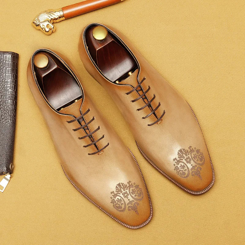 Exquisite Luxury Royal Style Embossed Genuine Leather Men's Dress Shoes