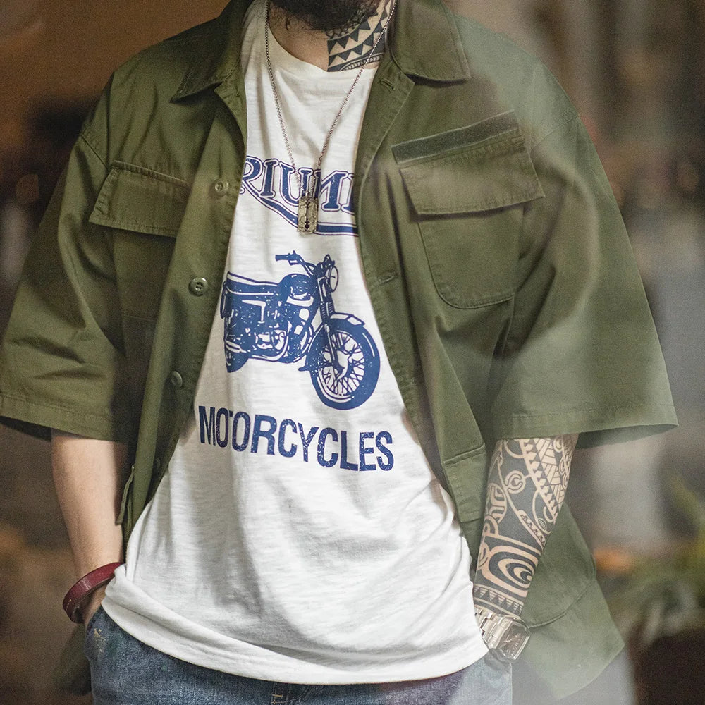 High - Quality Vintage Solid Green Loose - Fit Cotton Shirt