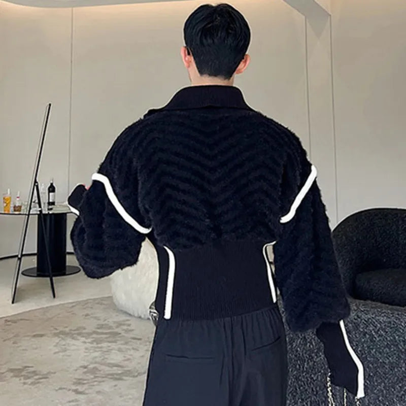 Stylish Casual Knitted Jacket with Stripe Contrast