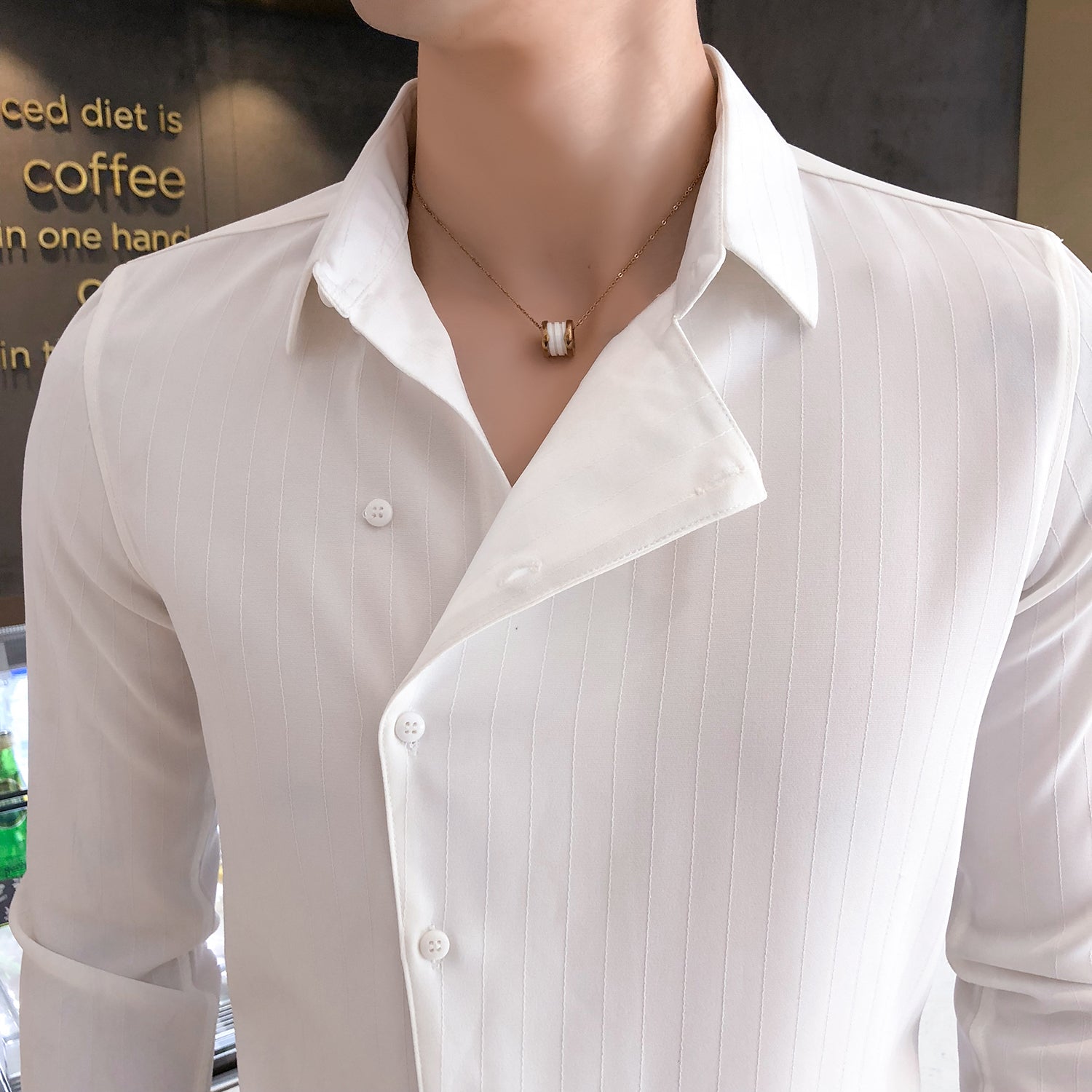 Slim-Fit Solid Casual Men's Tuxedo Shirt with Deep Side Buttons
