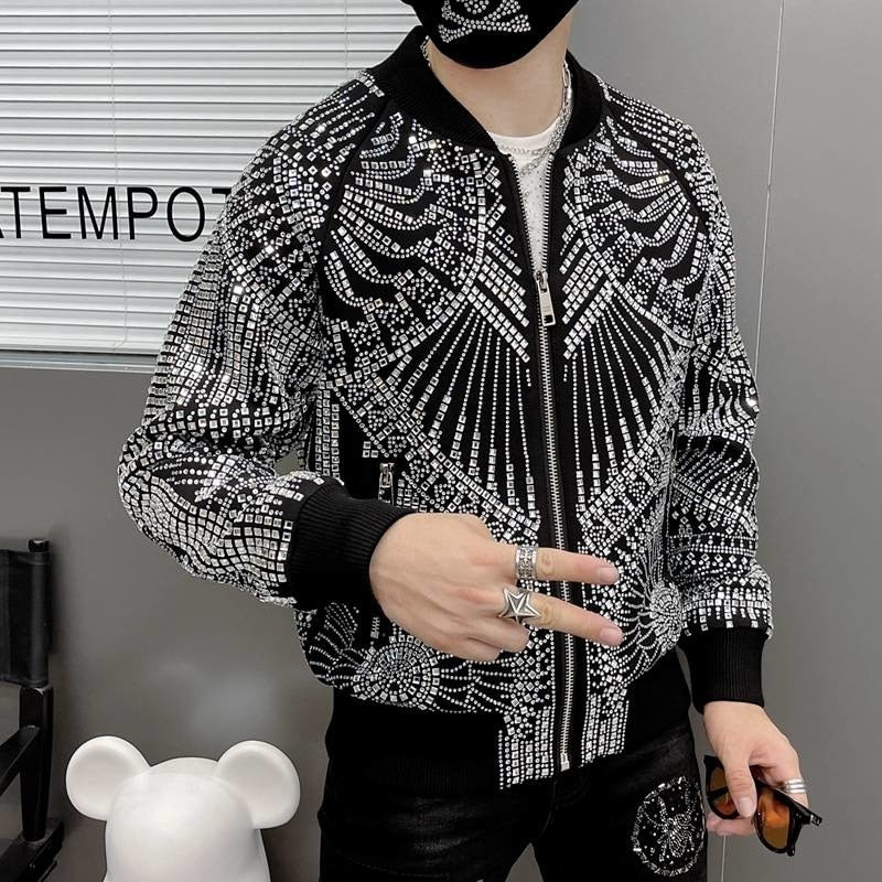 High - end Retro Abstract Print Polyester Fashionable Bomber Jacket