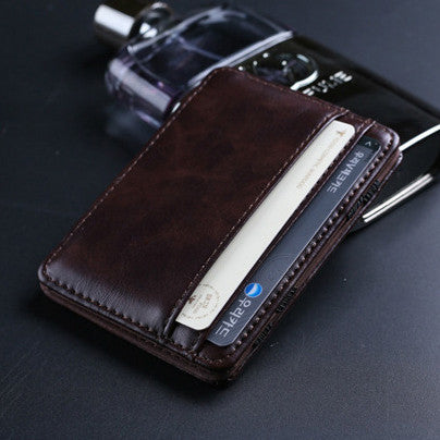 Men's Minimalist Wallets with Money Clips Featuring PU Leather and Rubber Straps