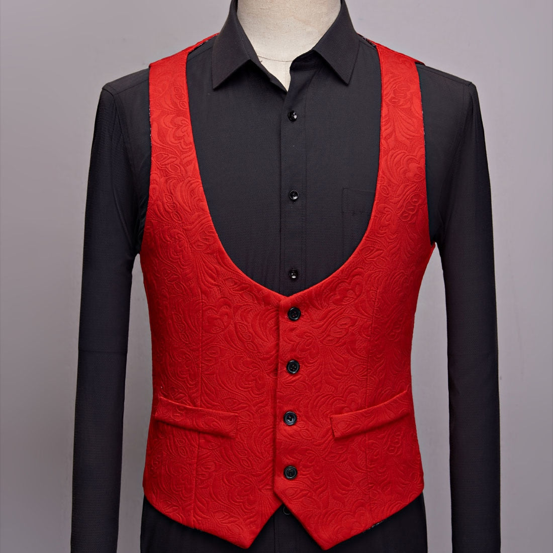 Complete Set of Men's England Style Dress Suit with Big Shawl Lapel Jacquard - Blazer, Vest, and Pant