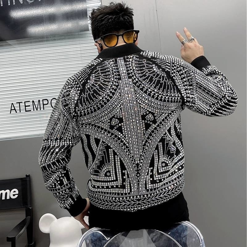 High - end Retro Abstract Print Polyester Fashionable Bomber Jacket