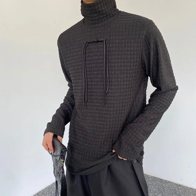 Casual Solid Plaid Textured Long - Sleeve Turtleneck Sweater for All Seasons