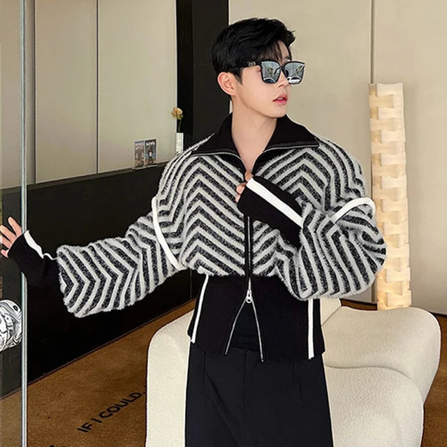 Stylish Casual Knitted Jacket with Stripe Contrast