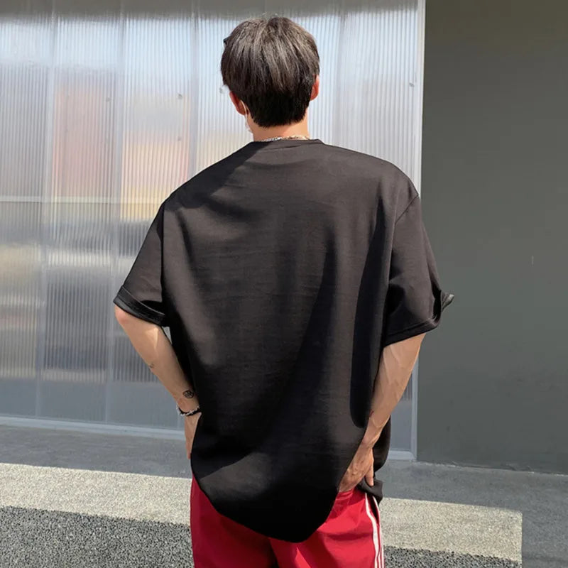 Stylish Solid Color Men's T-Shirt with Metal Button Decor