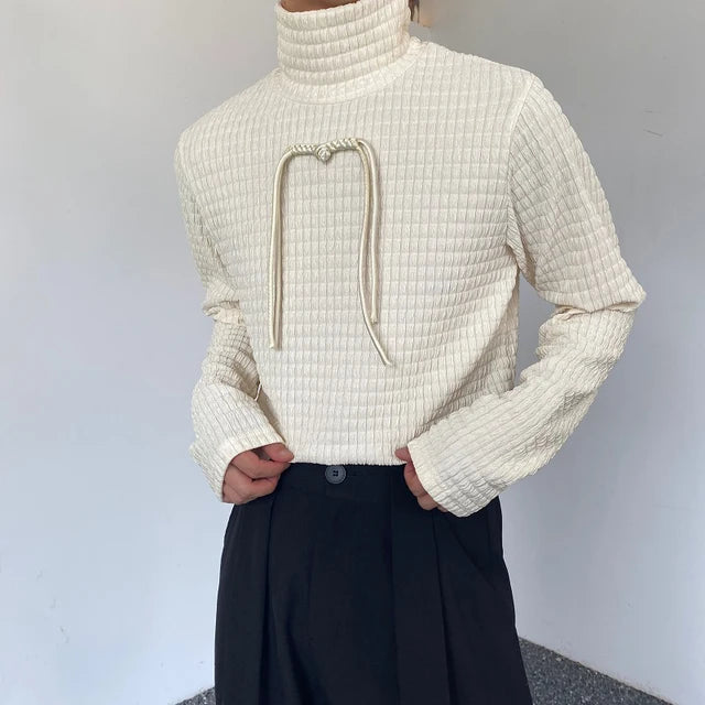 Casual Solid Plaid Textured Long - Sleeve Turtleneck Sweater for All Seasons
