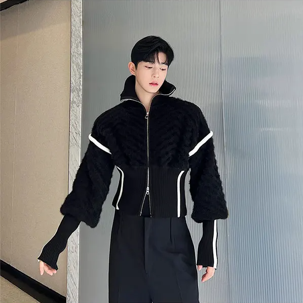Stylish Casual Knitted Jacket with Stripe Contrast