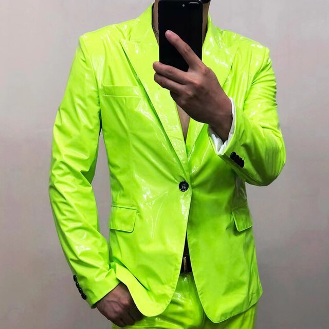 Colorful Spring Reflective Solid Polyester Slim-Fit Blazer