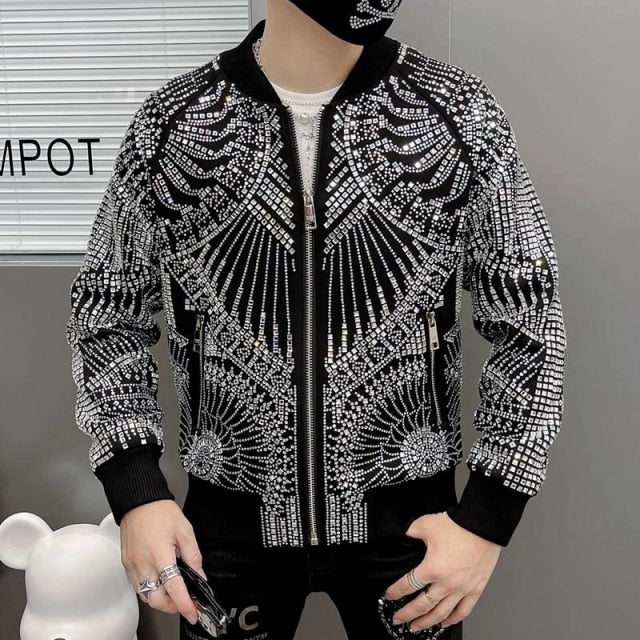 High - end Retro Abstract Print Polyester Fashionable Bomber Jacket