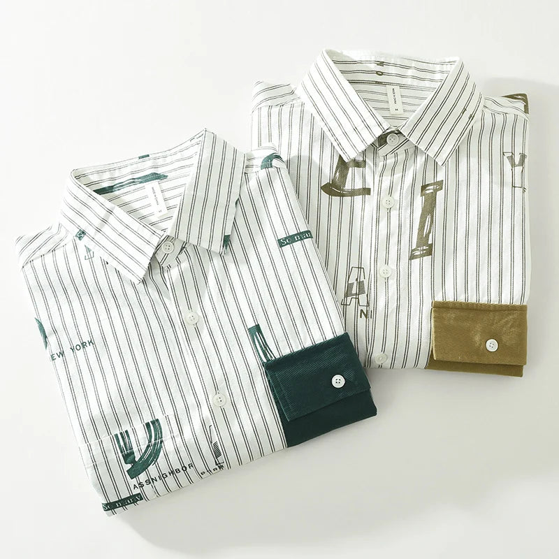 Stylish Letter Striped Shirt with Comfortable Pocket