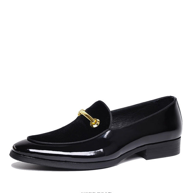 Elegant Metal Buckle Decorated Tuxedo-Style Men's Loafers Shoes for Formal Occasions