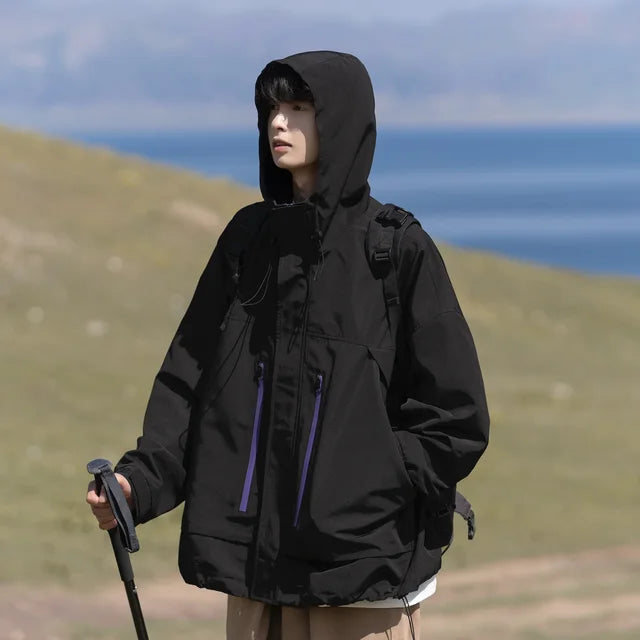High - Quality Solid - Pattern Waterproof Hooded Breathable Casual Jacket for All - Weather Use