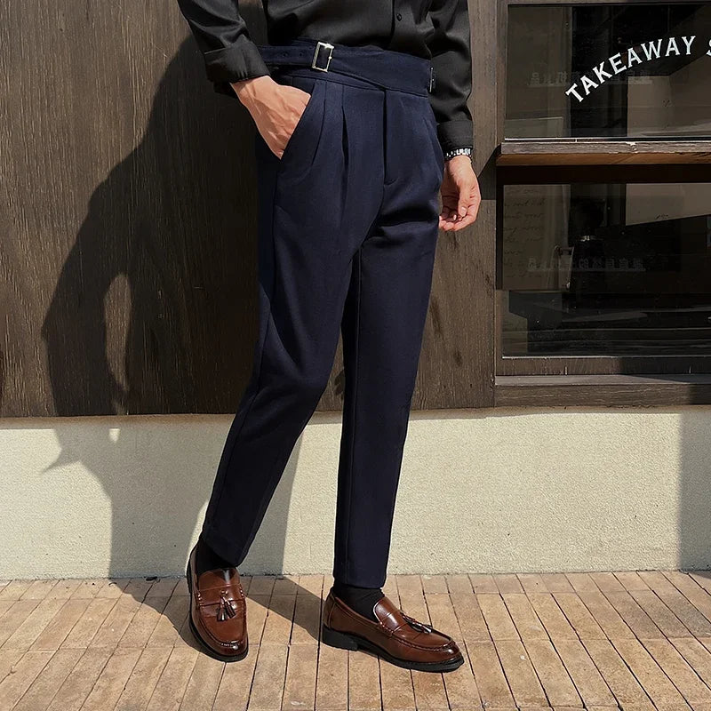Solid Color High-Waisted Double-Blade Tailored Women's Trousers