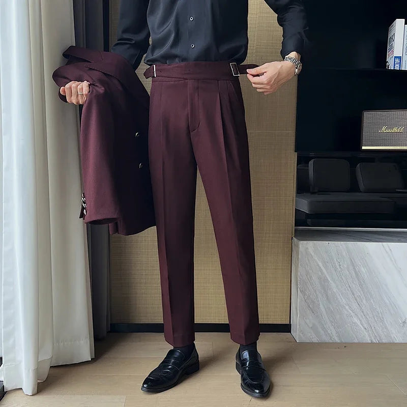 Solid Color High-Waisted Double-Blade Tailored Women's Trousers