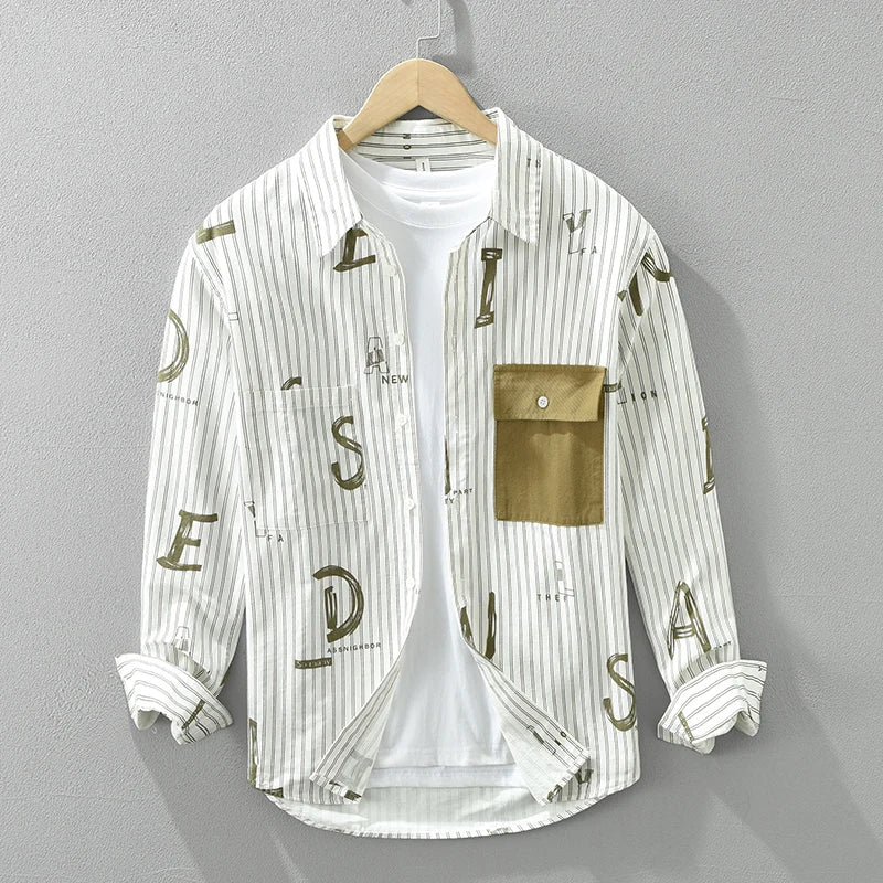 Stylish Letter Striped Shirt with Comfortable Pocket