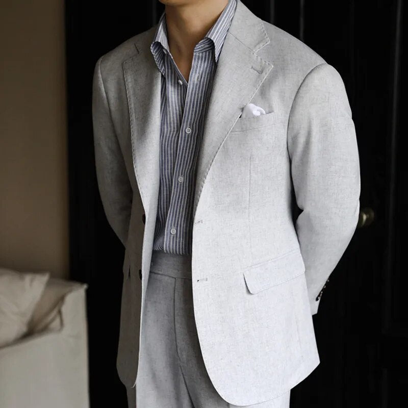 Stylish Solid Gray Single-Breasted Polyester Skinny Fit Suit