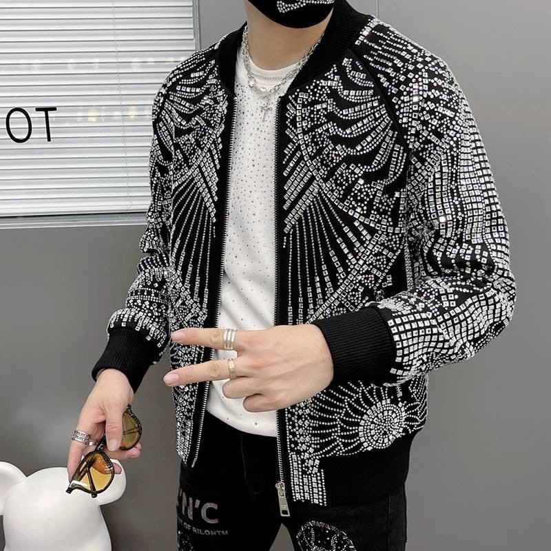 High - end Retro Abstract Print Polyester Fashionable Bomber Jacket