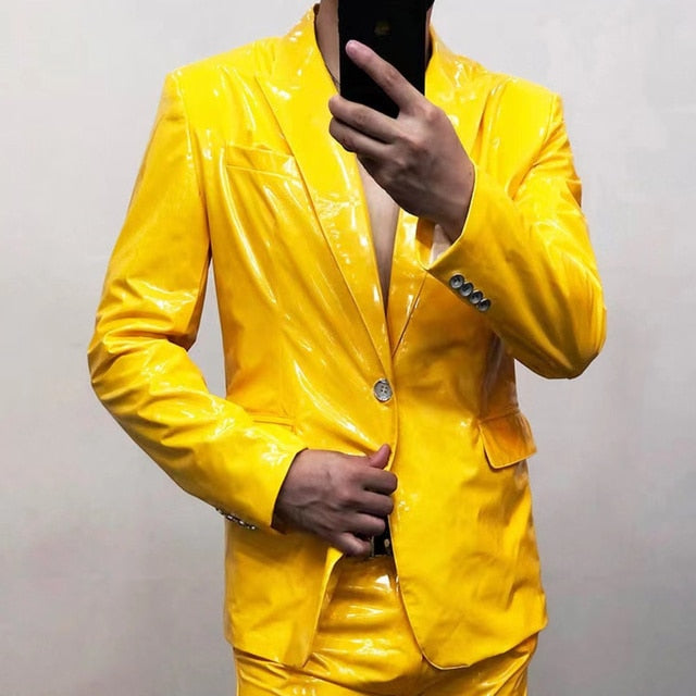 Colorful Spring Reflective Solid Polyester Slim-Fit Blazer