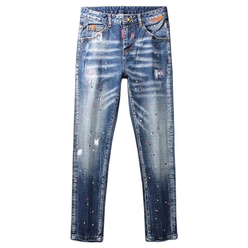Stylish Azure Blue Men's Streetwear Slim-Fit Jeans
