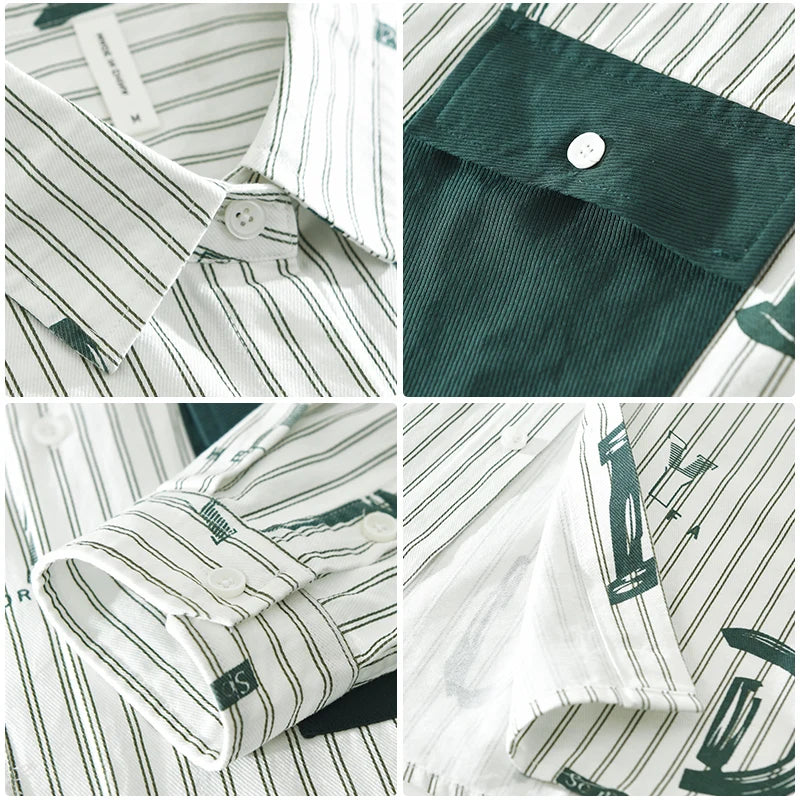 Stylish Letter Striped Shirt with Comfortable Pocket