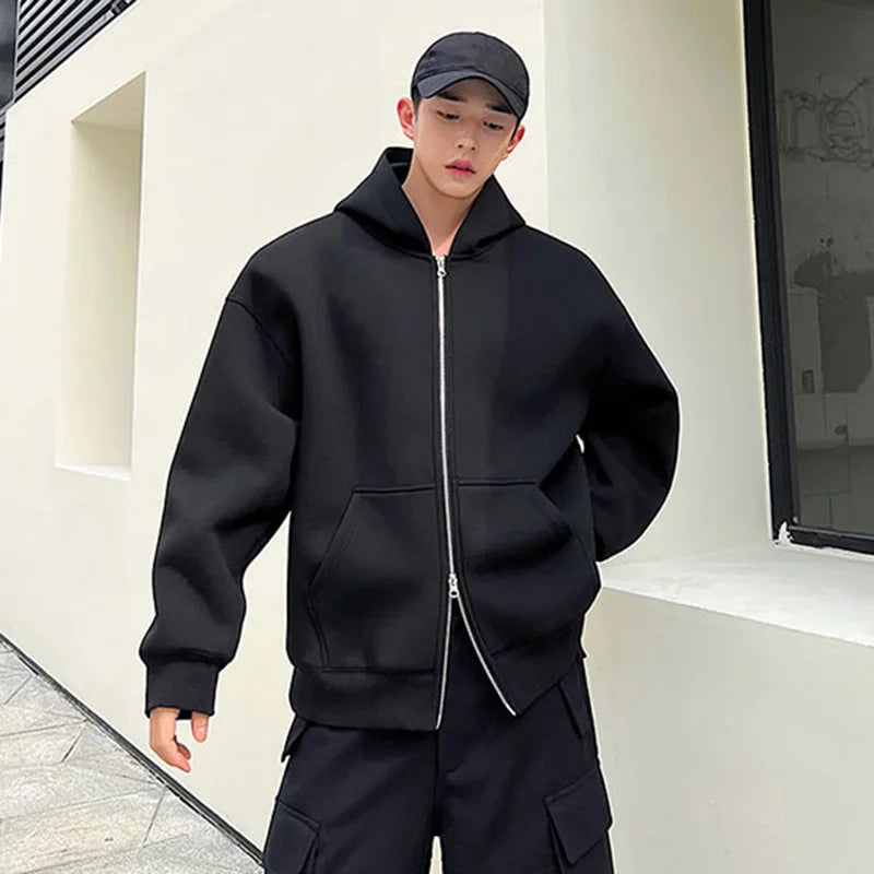Cozy Solid Double - Head Zipper Hooded Casual Jacket for All - Day Warmth