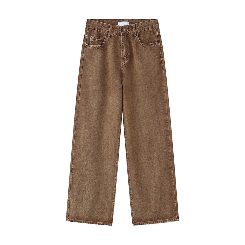 Soft and Durable Butter Brown Straight-Leg Casual Denim Jeans