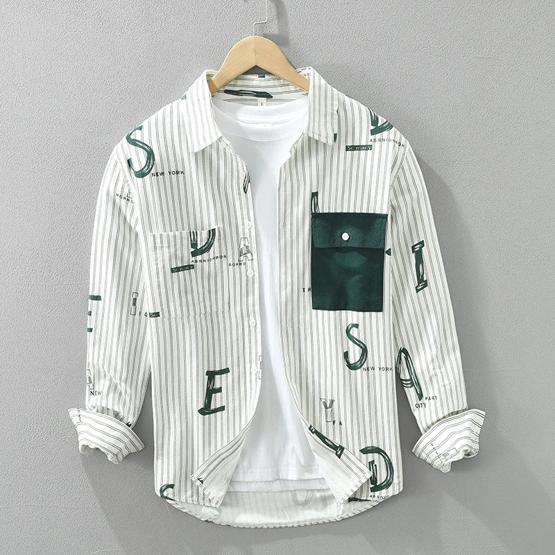 Stylish Letter Striped Shirt with Comfortable Pocket