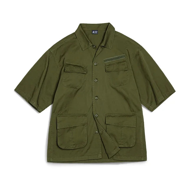 High - Quality Vintage Solid Green Loose - Fit Cotton Shirt