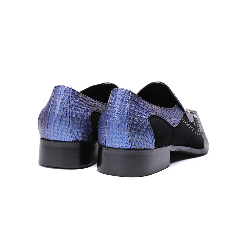 Men's Metallic Cowhide Snakeskin Leather Shoes with Side Rivets