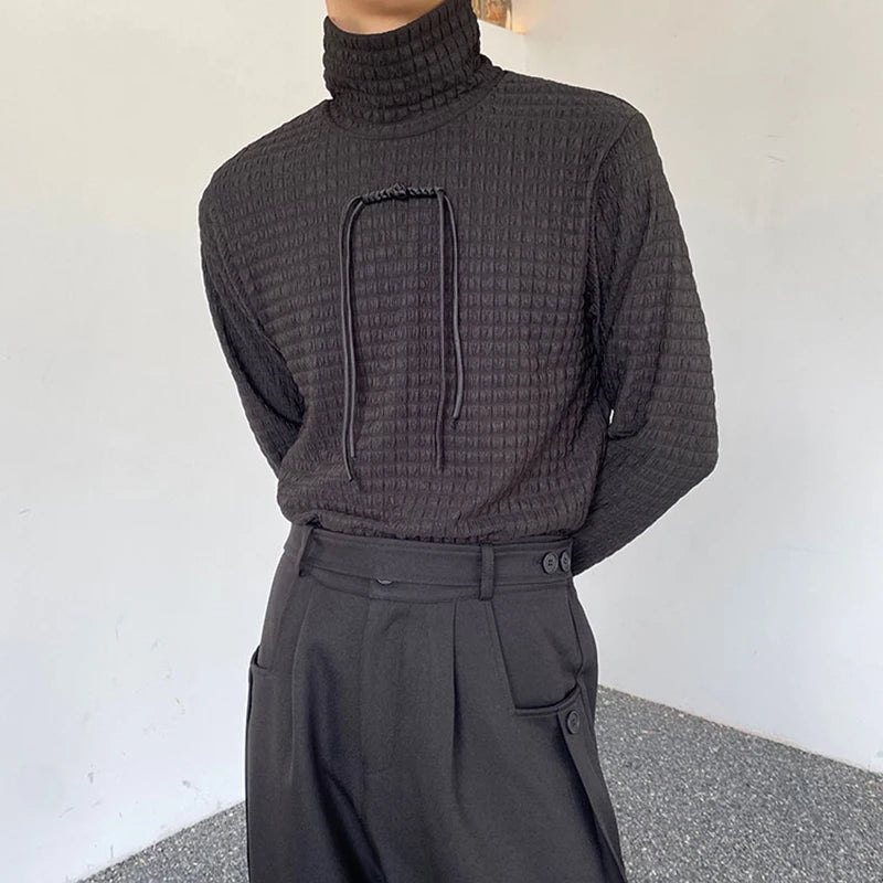 Casual Solid Plaid Textured Long - Sleeve Turtleneck Sweater for All Seasons