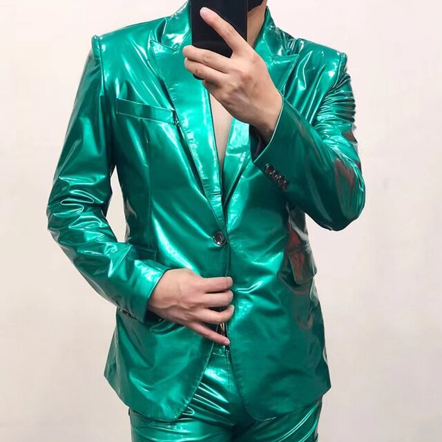 Colorful Spring Reflective Solid Polyester Slim-Fit Blazer