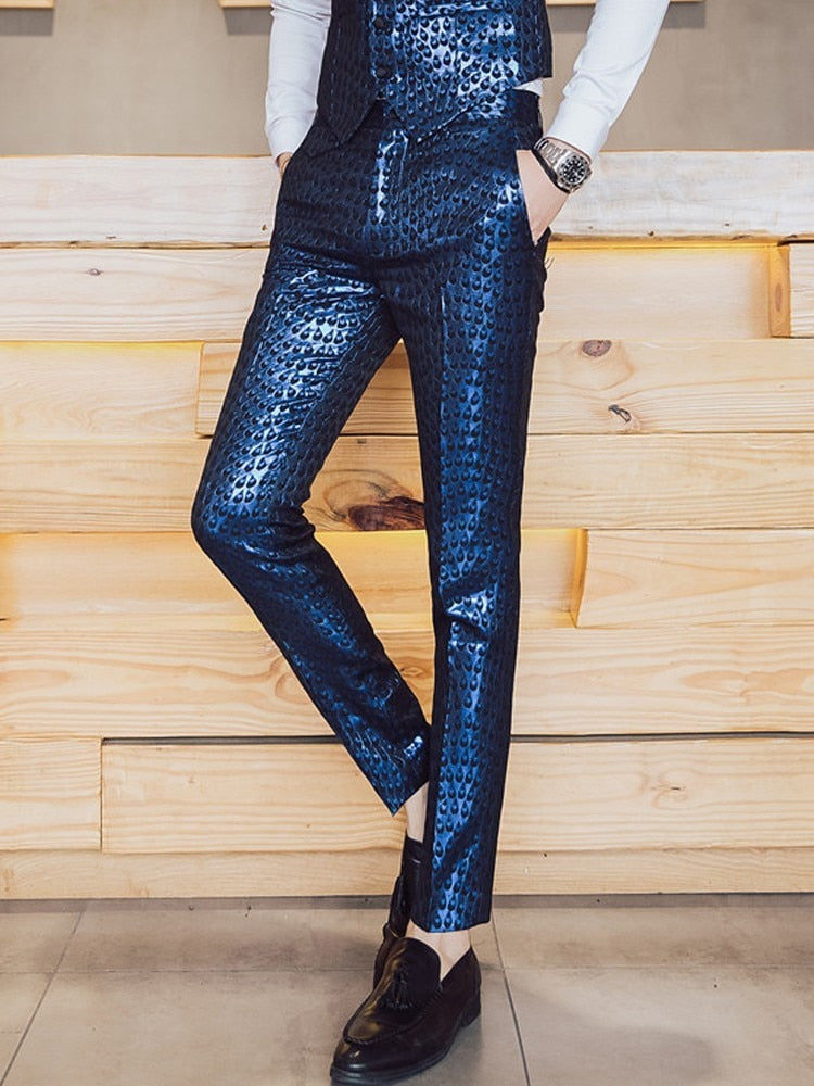 Stylish Men's Luxury Shiny Teardrop Pattern Stage Fashion Trousers