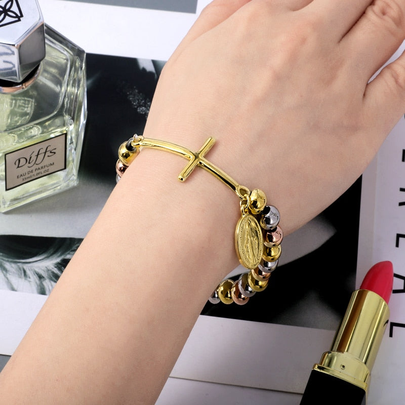 Fashionable Stainless Steel Beads and Cross Tag Charm Bracelets for All Occasions