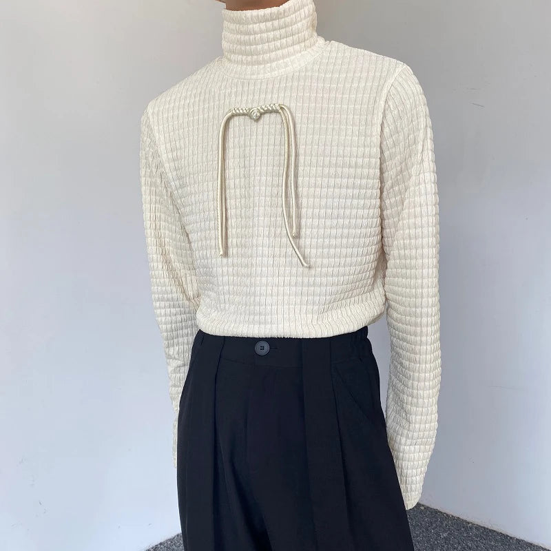 Casual Solid Plaid Textured Long - Sleeve Turtleneck Sweater for All Seasons