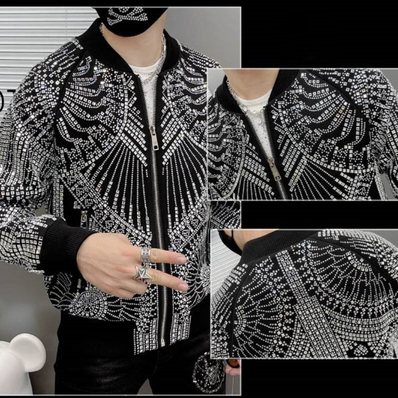 High - end Retro Abstract Print Polyester Fashionable Bomber Jacket