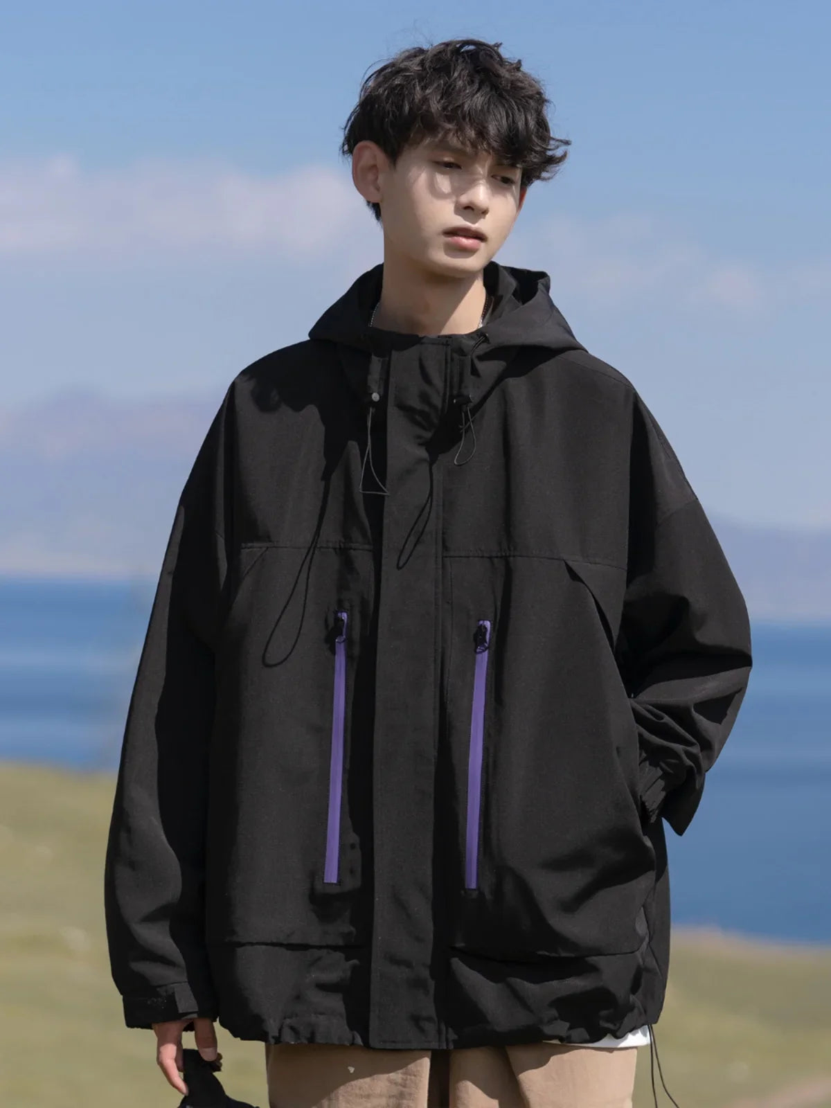 High - Quality Solid - Pattern Waterproof Hooded Breathable Casual Jacket for All - Weather Use