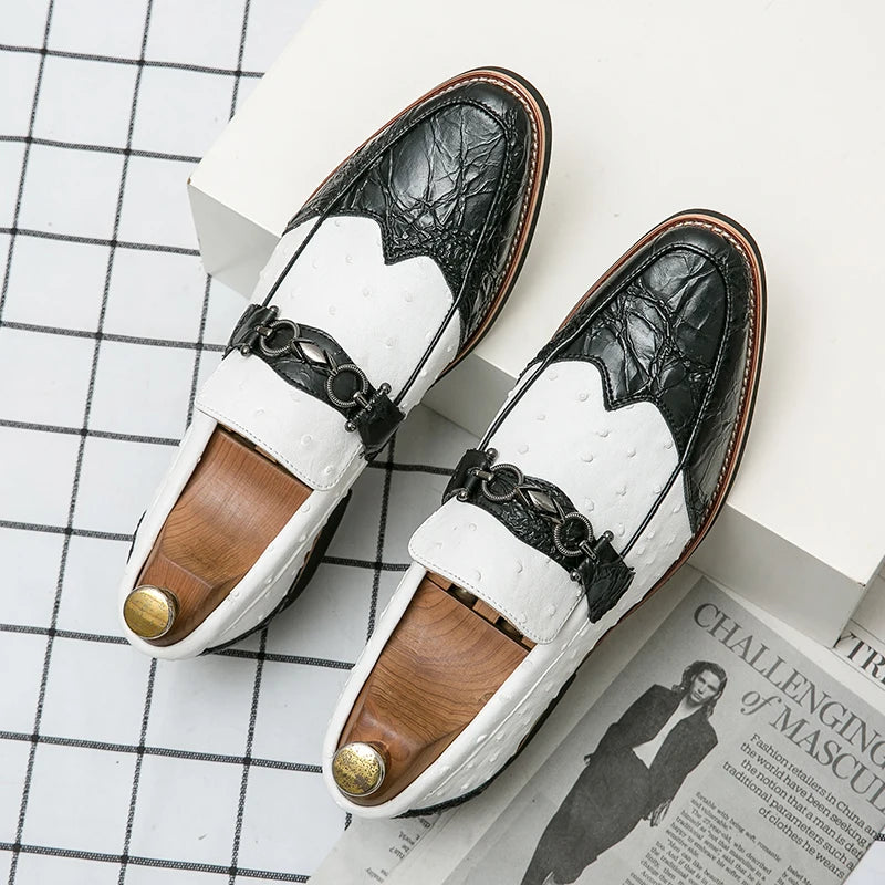 Stylish Breathable Abstract Patchwork Patent Leather Slip-on Loafers