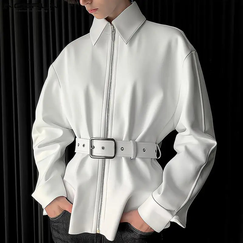 Stylish Solid Color Lapel Zipper and Belted Casual Jacket for Everyday Wear