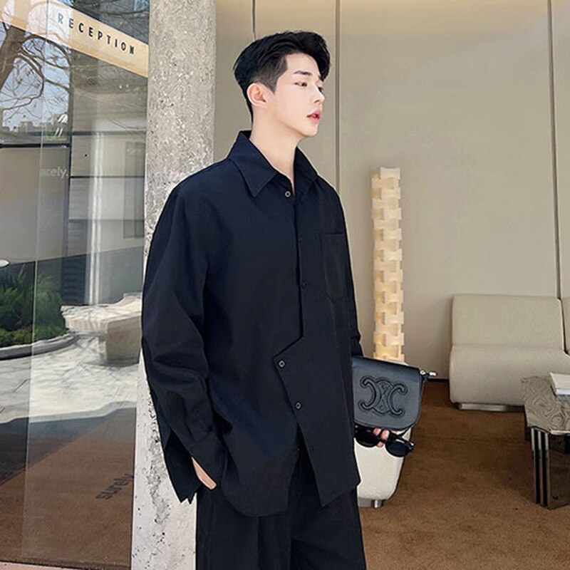 Stylish Solid Long Sleeve Shirt with Irregular Pocket