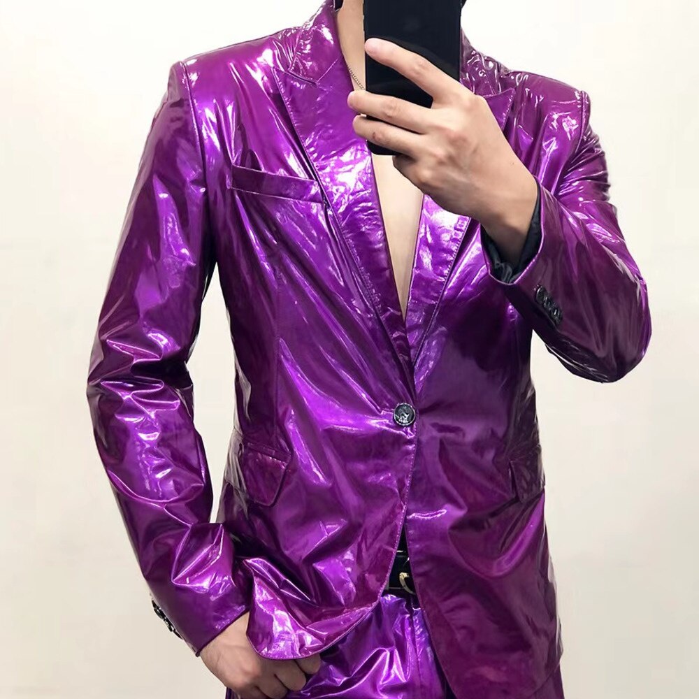 Colorful Spring Reflective Solid Polyester Slim-Fit Blazer