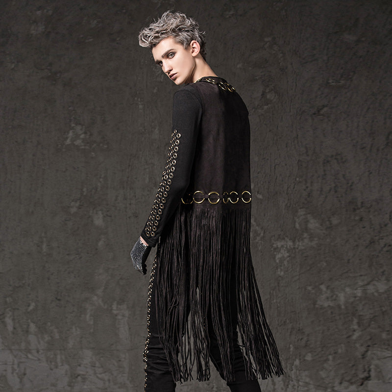 Men's Long Tassel Punk-Style Vest with Metal Rivets