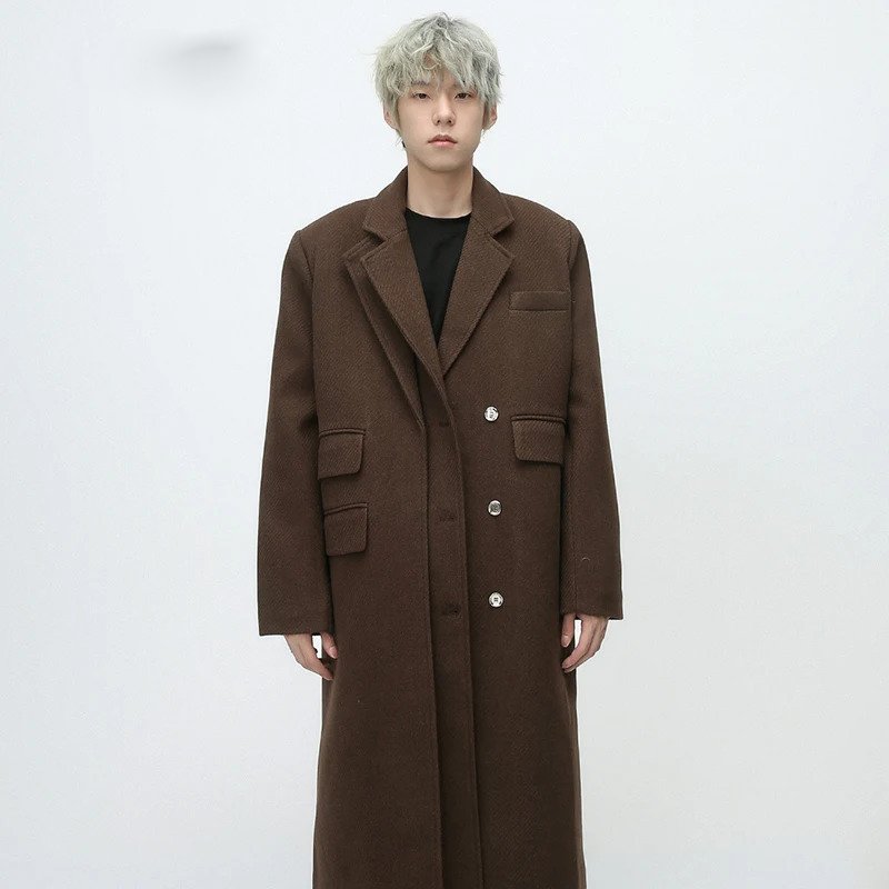 Cozy Solid Double - Layer Multi - Pocket Long Cotton - Polyester Coat