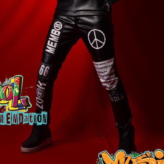 Black and White Spliced Contrast Stripe Hip - Hop Style Men's Jacket and Pants Clothing Set