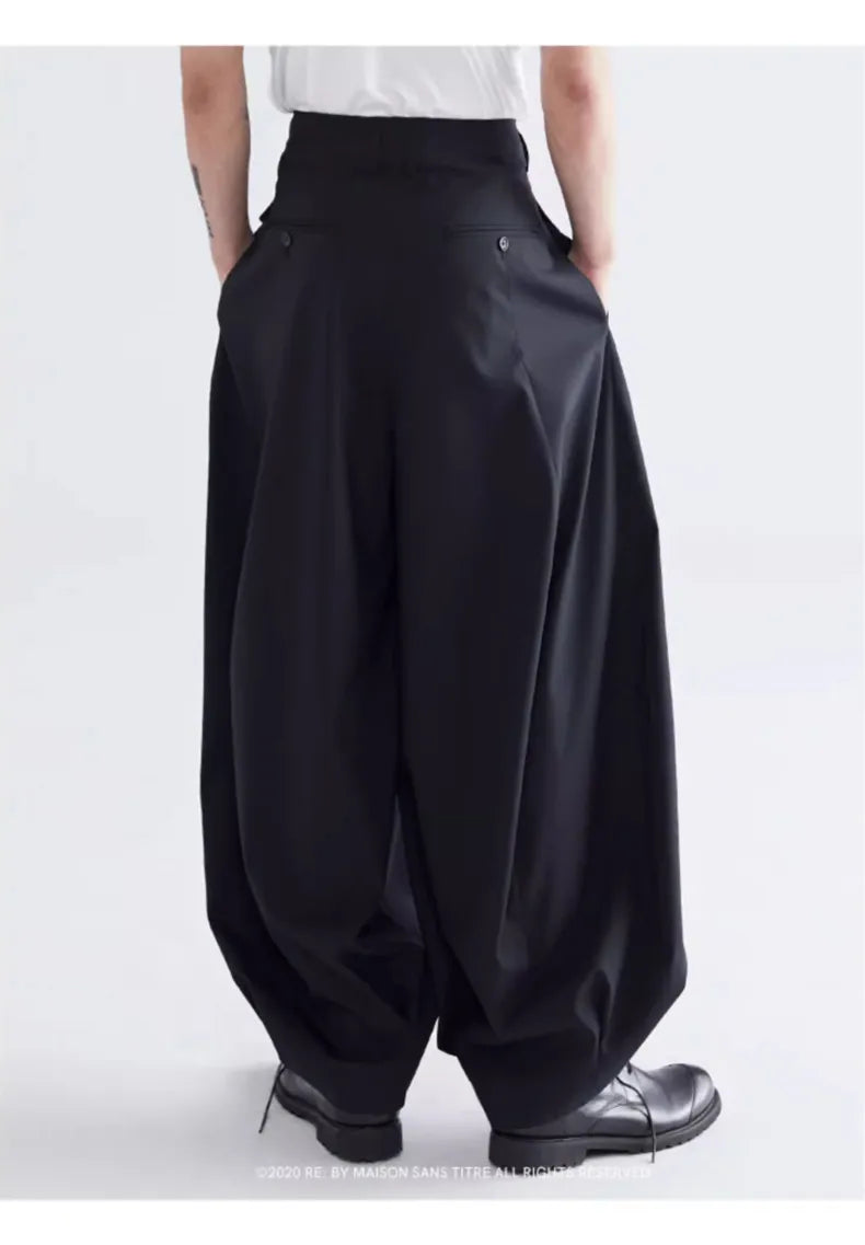 Stylish Loose-Fitting Casual Black Lantern-Style Wide Leg Baggy Trousers