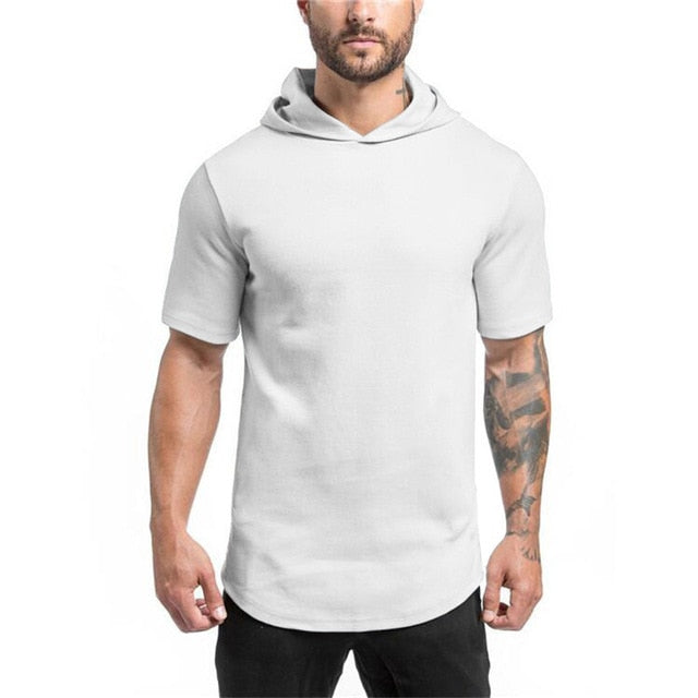 Men's Short-Sleeved Gym-Fashion Hooded T-Shirt for Active Workout